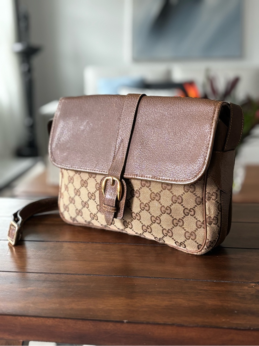 Gucci Tan & Brown GG Canvas Crossbody Bag